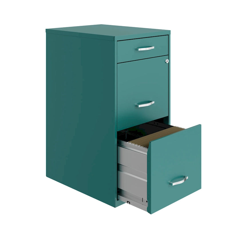 Space Solutions 18 Deep 3 Drawer Metal Organizer File Cabinet, Teal