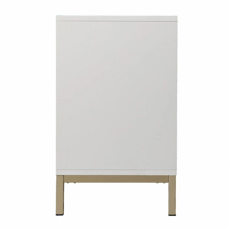 HomeRoots 40 White Carved Geometric Sideboard with Two Doors