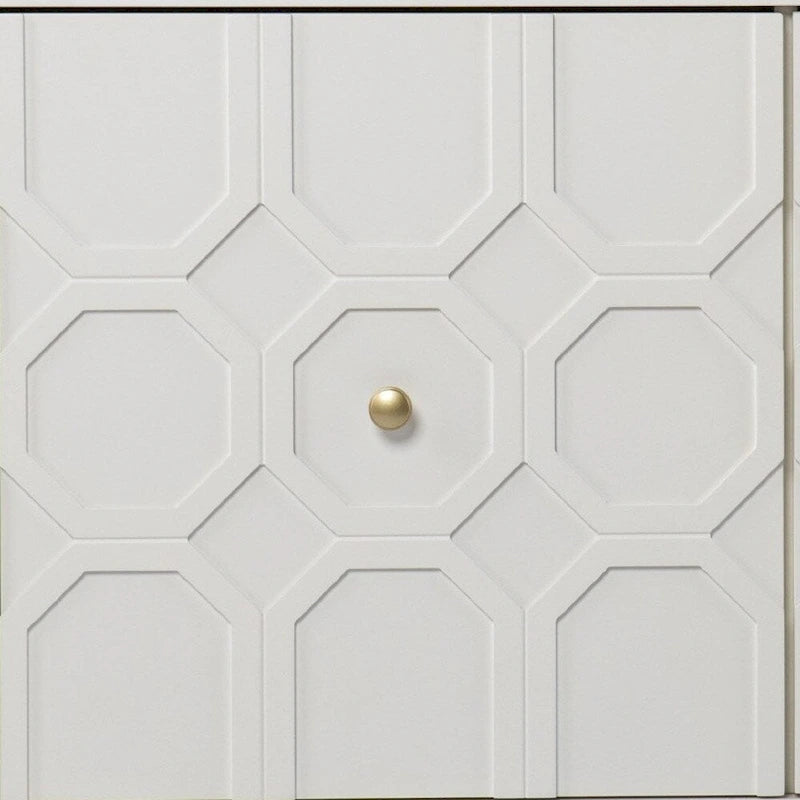 HomeRoots 40 White Carved Geometric Sideboard with Two Doors