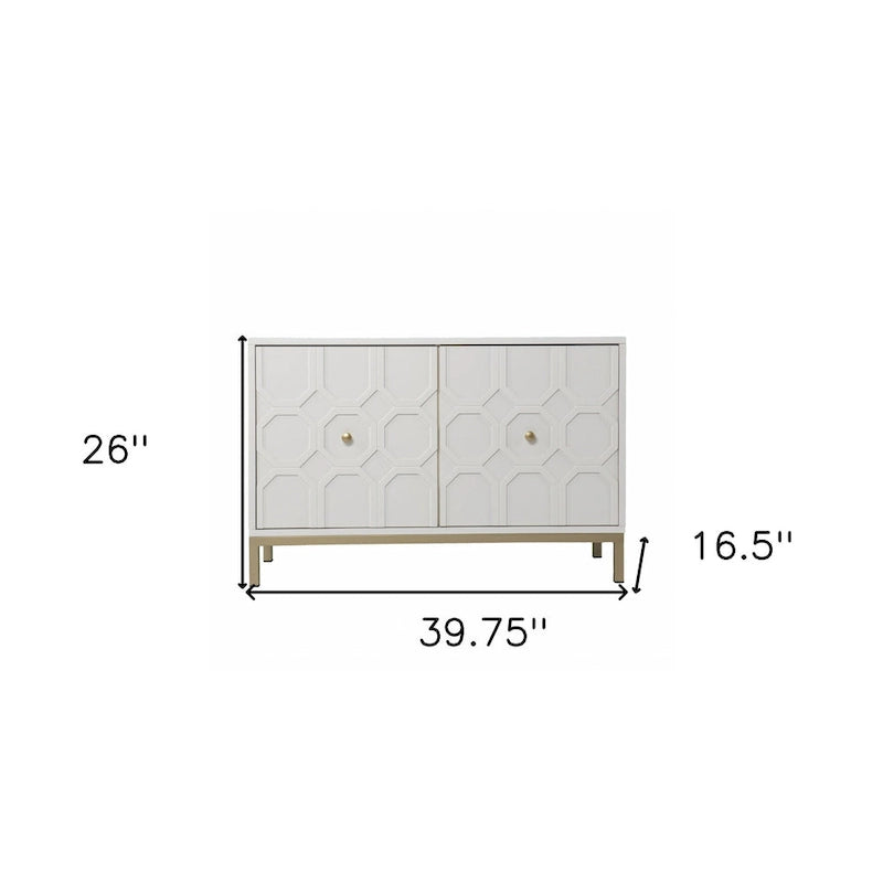 HomeRoots 40 White Carved Geometric Sideboard with Two Doors