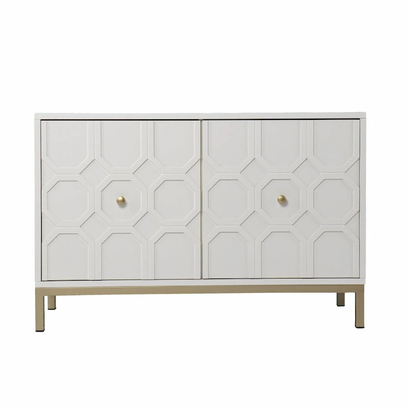 HomeRoots 40 White Carved Geometric Sideboard with Two Doors