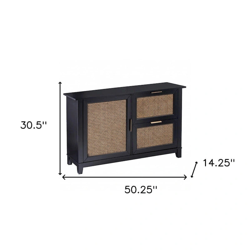 HomeRoots 50 Black Solid Wood Two Drawer Sideboard