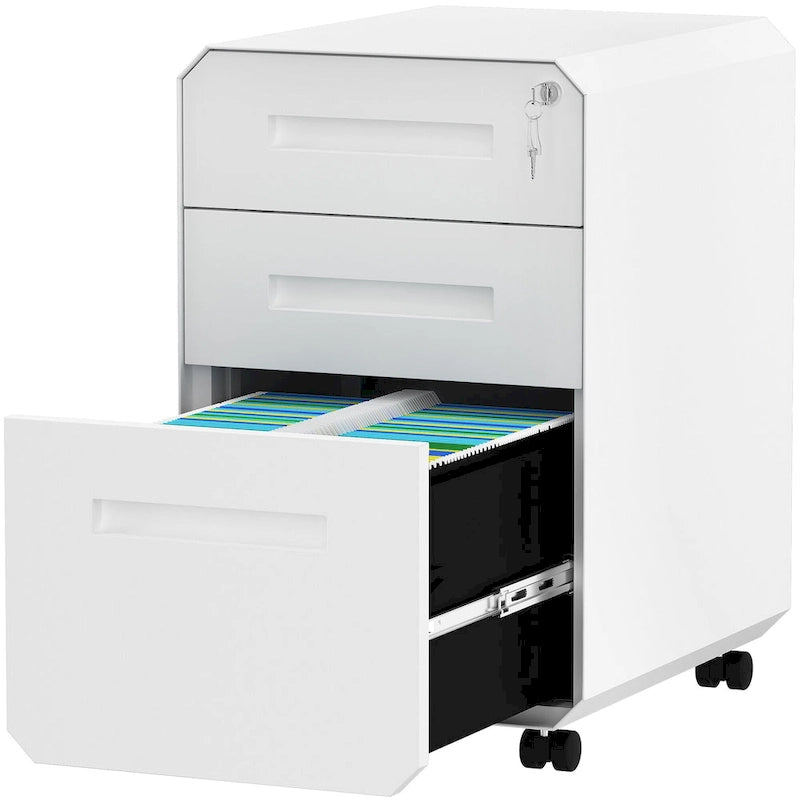 Modern Polygon 3-Drawer Wheeled Steel File Cabinet