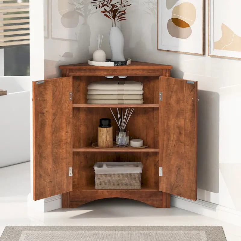 Grey Triangle Bathroom Storage Cabinet with Adjustable Shelves
