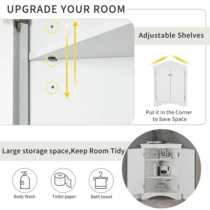 Grey Triangle Bathroom Storage Cabinet with Adjustable Shelves