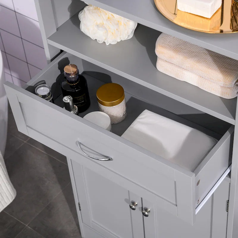 kleankin Modern Bathroom Storage Cabinet Free Standing Cupboard with Drawer and Adjustable Shelf - 11.75*23.5*42.75