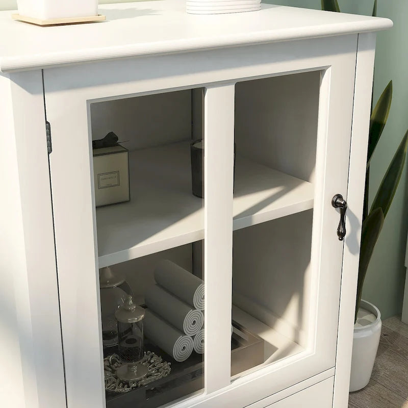 Buffet storage cabinet with double glass doors and unique bell handle
