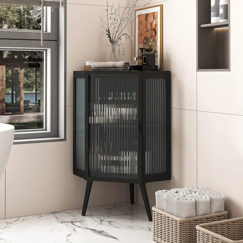 22.25 Floor Coner Cabinet with Tempered Glass Door