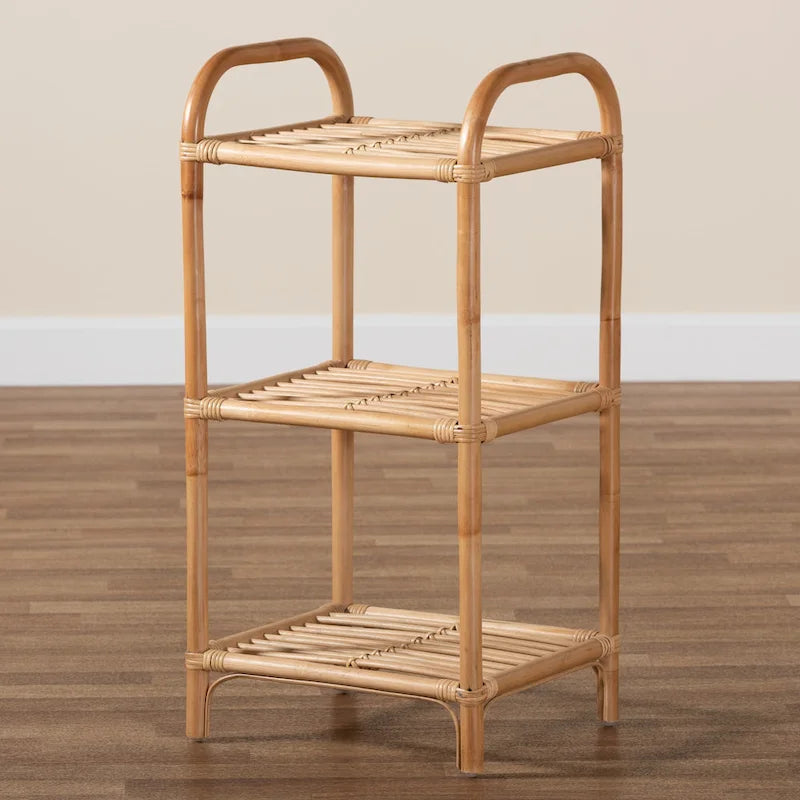 Barras Bohemian Natural Brown Finished Rattan 3-Tier Display Shelf
