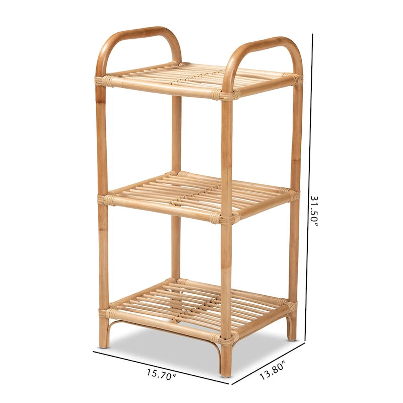 Barras Bohemian Natural Brown Finished Rattan 3-Tier Display Shelf