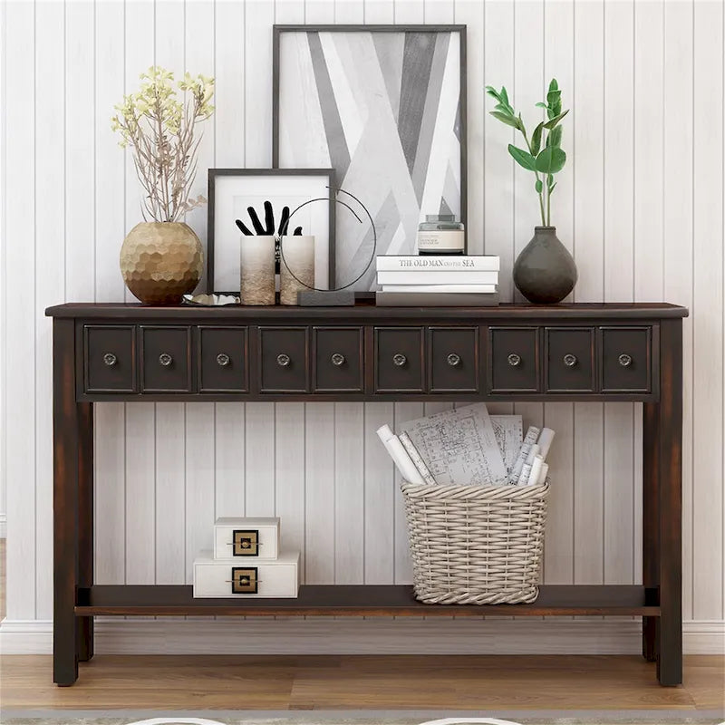 Rustic 4-drawers Long Entryway Console Table