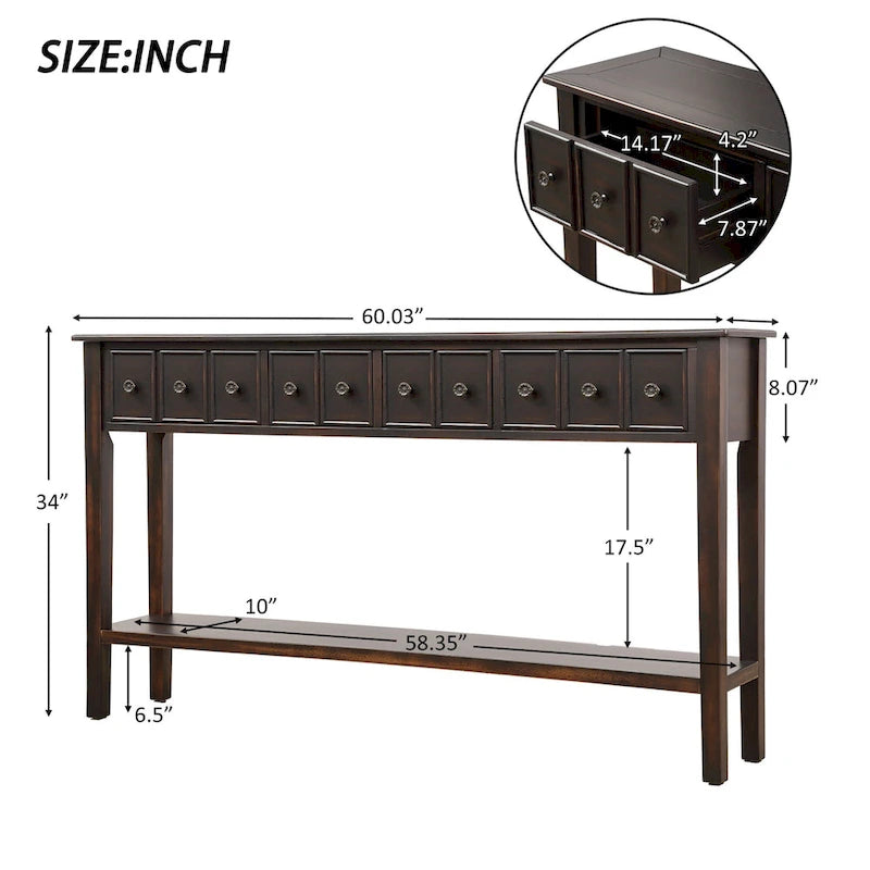 Rustic 4-drawers Long Entryway Console Table