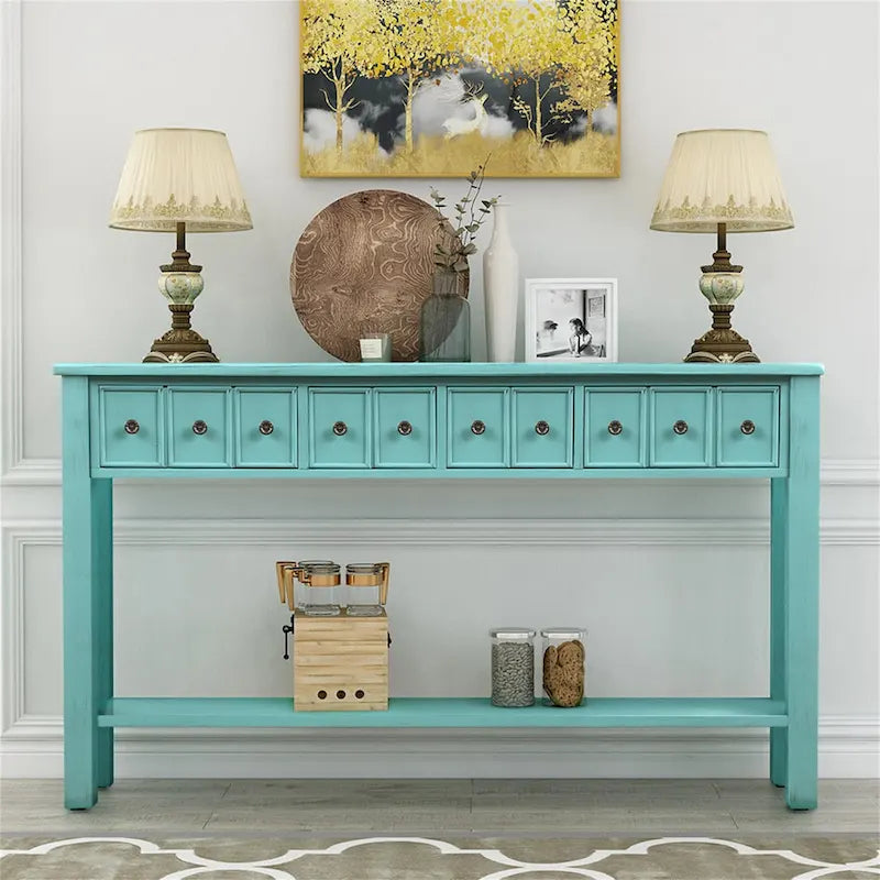 Rustic 4-drawers Long Entryway Console Table