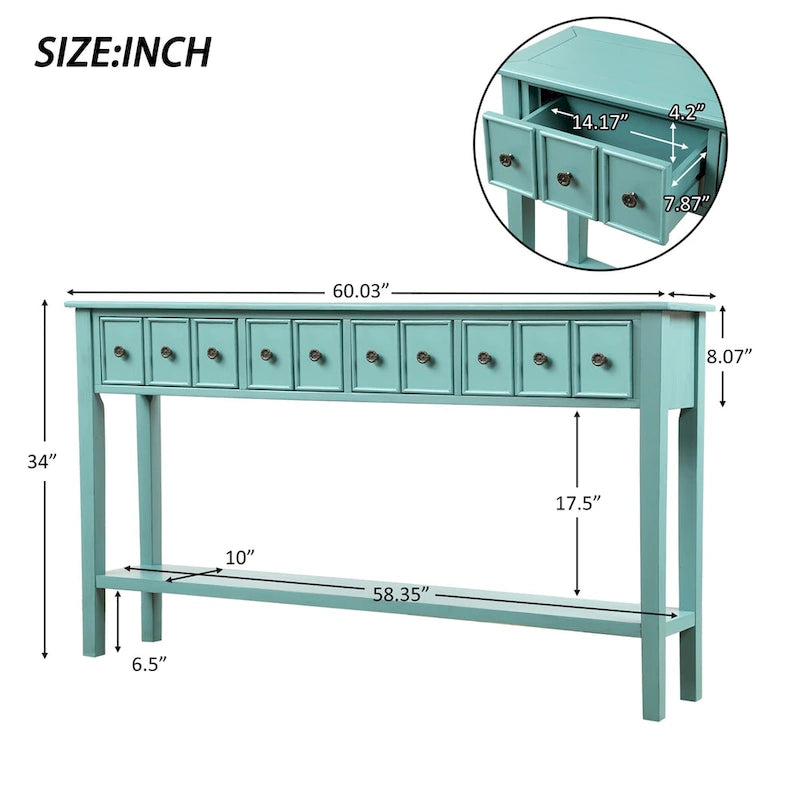 Rustic 4-drawers Long Entryway Console Table