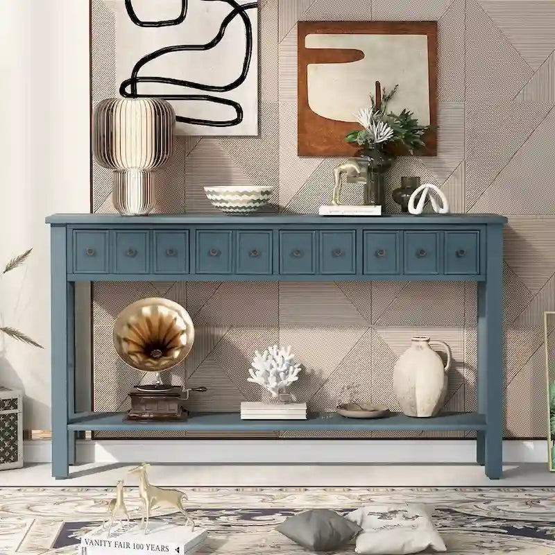 Rustic 4-drawers Long Entryway Console Table