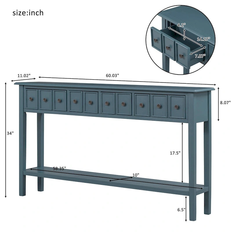 Rustic 4-drawers Long Entryway Console Table