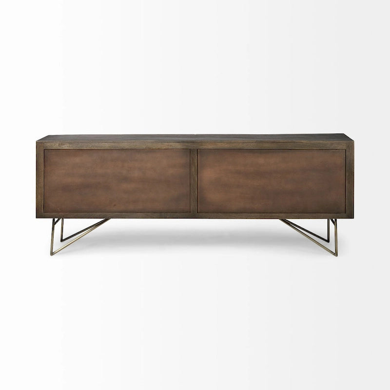 Darwin Brown Solid Wood Gold Metal Base 4 Cabinet Door Sideboard - 80.1L x 17.3W x 29.9H
