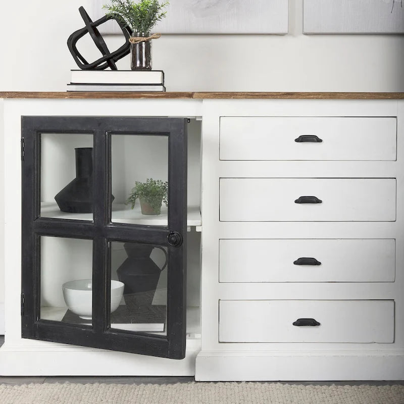 Bourchier White w/Black Trim & Medium Brown Top Solid Wood Sideboard - 75.0L x 20.8W x 34.3H