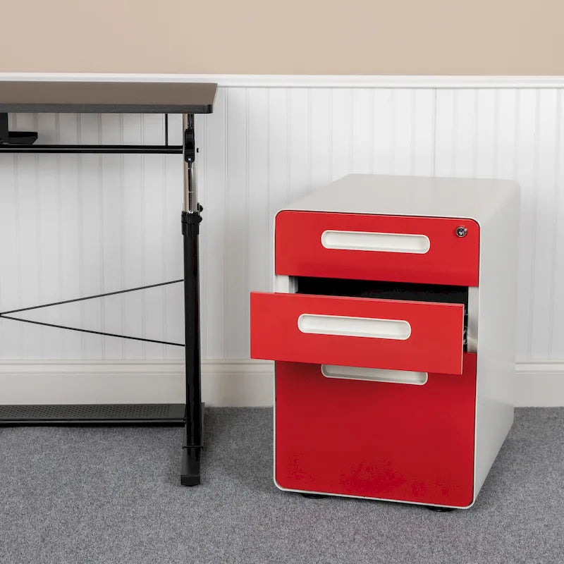 Ergonomic 3-Drawer Mobile Locking Filing Cabinet Storage Organizer