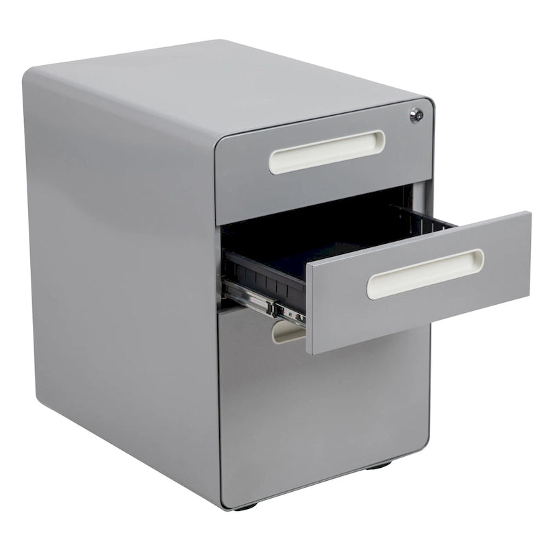Ergonomic 3-Drawer Mobile Locking Filing Cabinet Storage Organizer