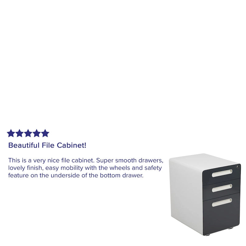 Ergonomic 3-Drawer Mobile Locking Filing Cabinet Storage Organizer
