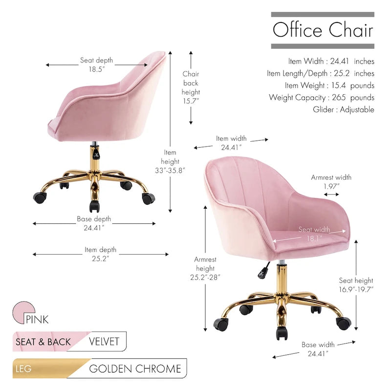 Velvet Office Chair with Gold Chrome Base
