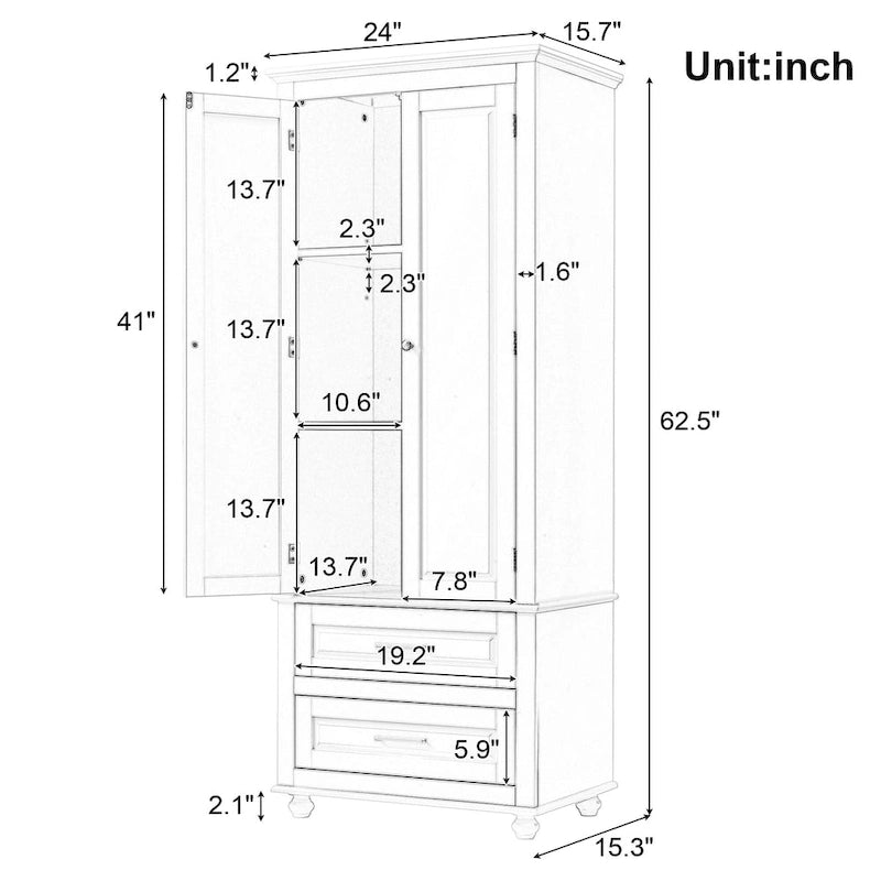 Tall Storage Cabinet with Two Drawers - N/A