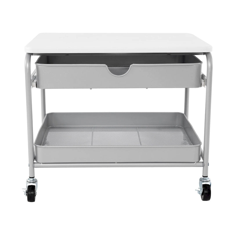 Seville Classics Under the Desk Storage/Printer Cart, Silver/White