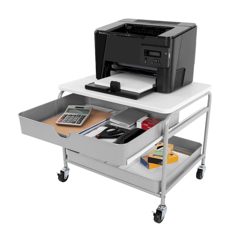 Seville Classics Under the Desk Storage/Printer Cart, Silver/White
