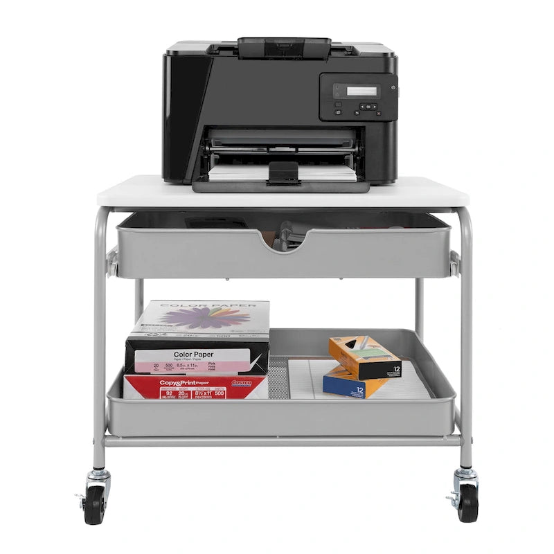 Seville Classics Under the Desk Storage/Printer Cart, Silver/White
