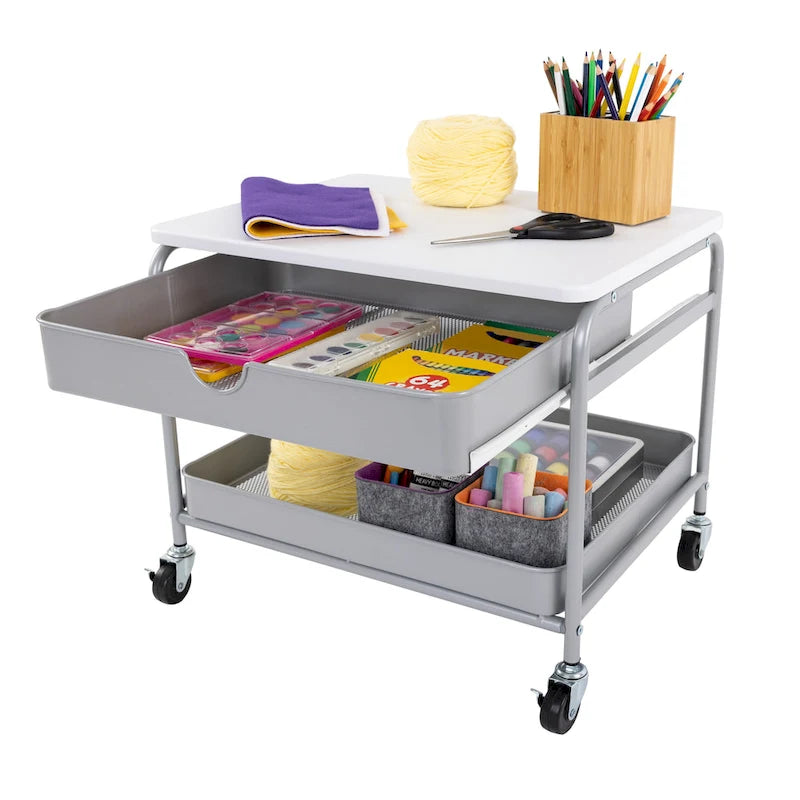 Seville Classics Under the Desk Storage/Printer Cart, Silver/White