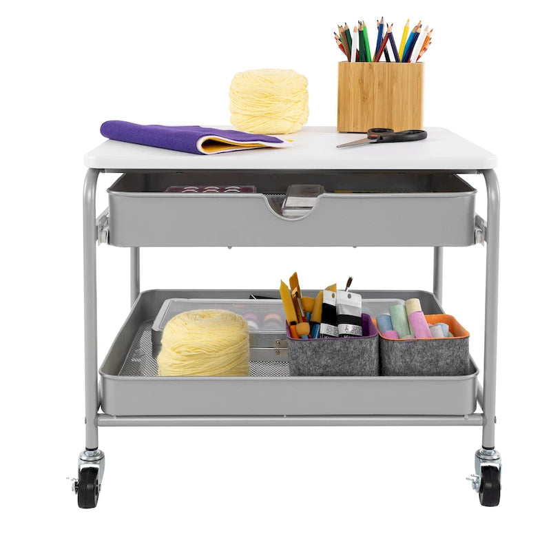 Seville Classics Under the Desk Storage/Printer Cart, Silver/White