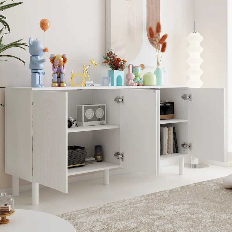 Cupboard Sideboard Storage Cabinet with 4 Doors Pop-up Design,Lacquer