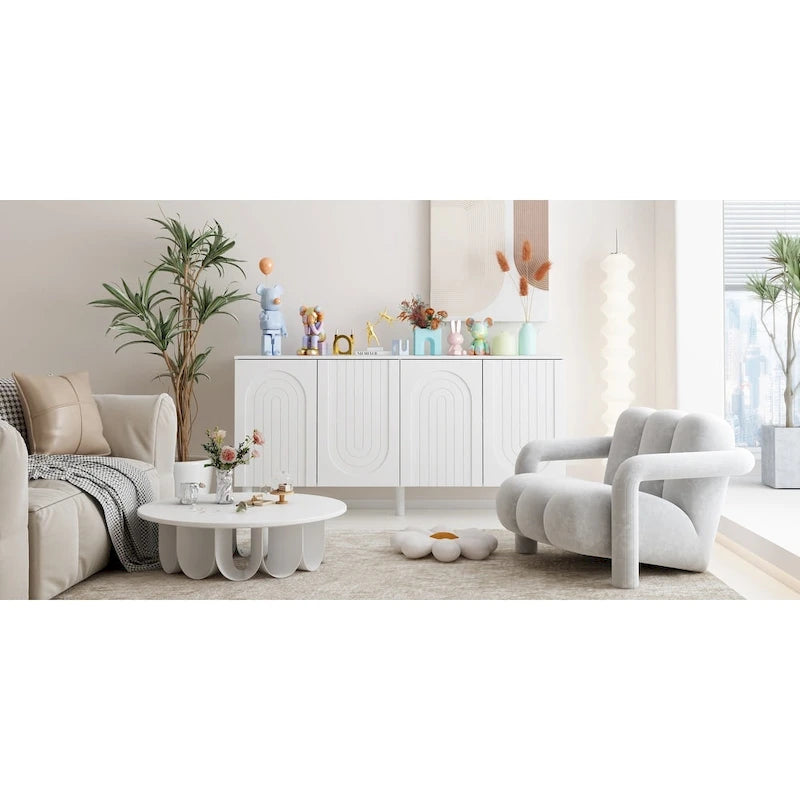 Cupboard Sideboard Storage Cabinet with 4 Doors Pop-up Design,Lacquer