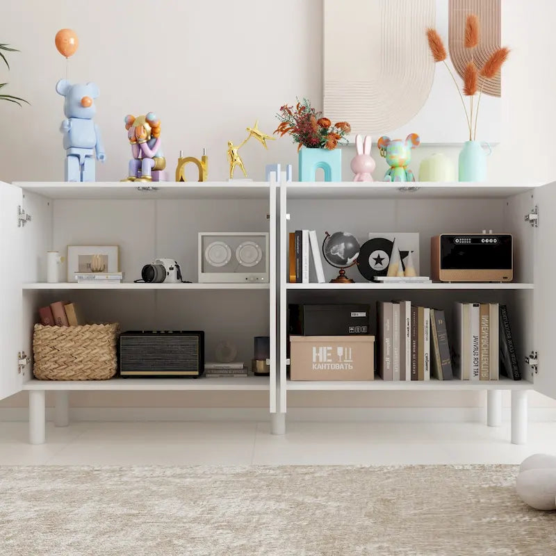Cupboard Sideboard Storage Cabinet with 4 Doors Pop-up Design,Lacquer