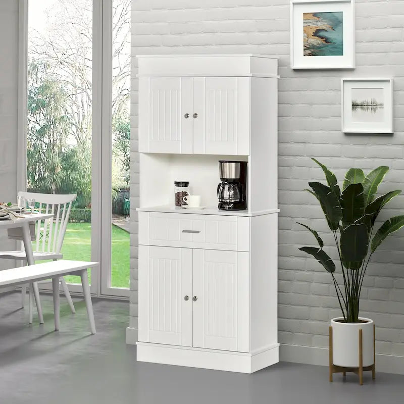 HOMCOM 72 Kitchen Buffet with Hutch, Freestanding Pantry Cupboard with Utility Drawer, 2 Door Cabinets and Countertop, Brown