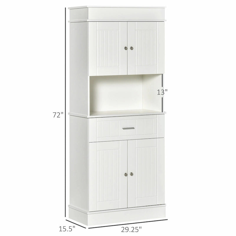 HOMCOM 72 Kitchen Buffet with Hutch, Freestanding Pantry Cupboard with Utility Drawer, 2 Door Cabinets and Countertop, Brown