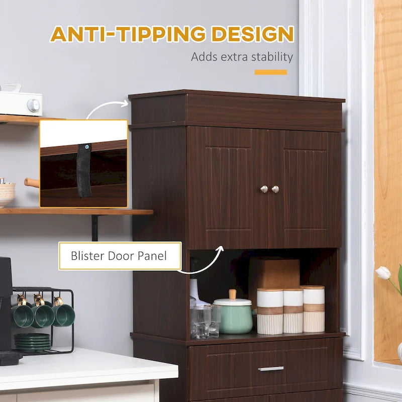 HOMCOM 72 Kitchen Buffet with Hutch, Freestanding Pantry Cupboard with Utility Drawer, 2 Door Cabinets and Countertop, Brown