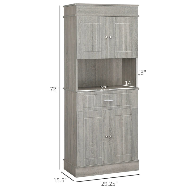 HOMCOM 72 Kitchen Buffet with Hutch, Freestanding Pantry Cupboard with Utility Drawer, 2 Door Cabinets and Countertop, Brown