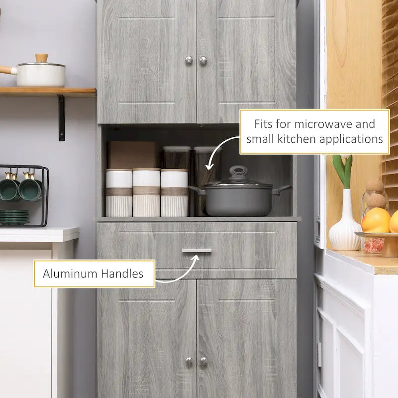 HOMCOM 72 Kitchen Buffet with Hutch, Freestanding Pantry Cupboard with Utility Drawer, 2 Door Cabinets and Countertop, Brown