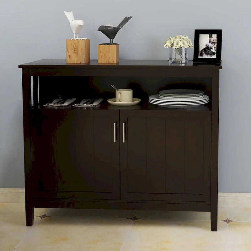 White Black Kitchen Storage Sideboard and Buffet Server Cabinet - 40WX16DX34H