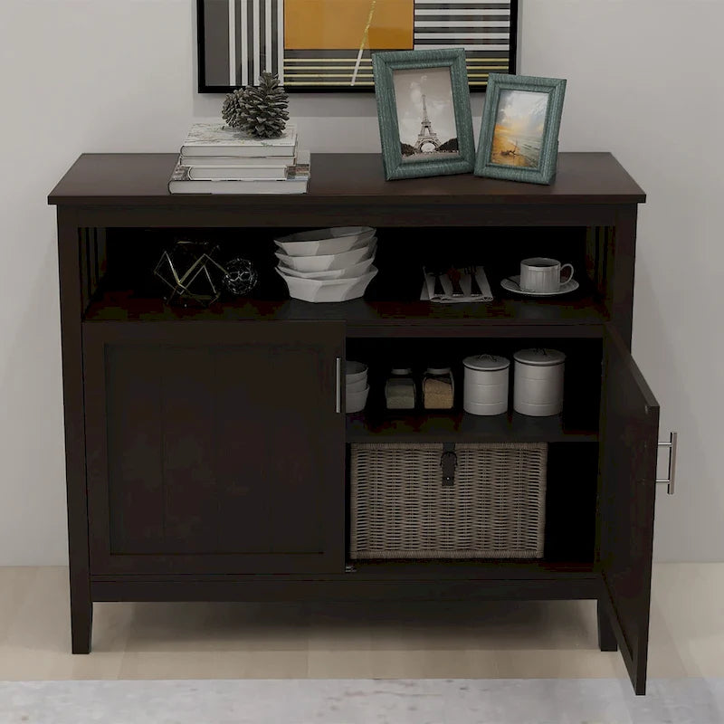 White Black Kitchen Storage Sideboard and Buffet Server Cabinet - 40WX16DX34H