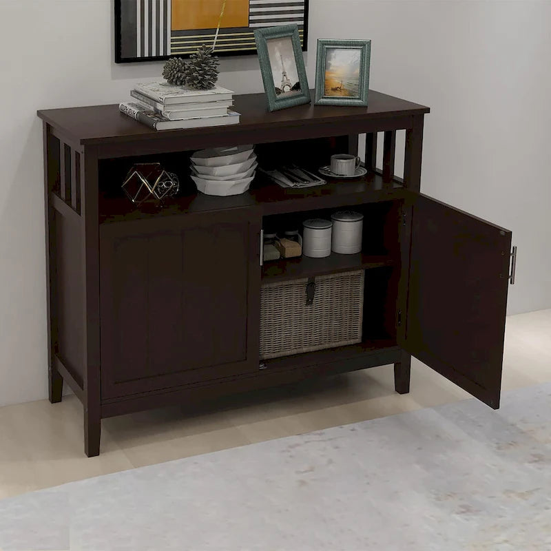 White Black Kitchen Storage Sideboard and Buffet Server Cabinet - 40WX16DX34H