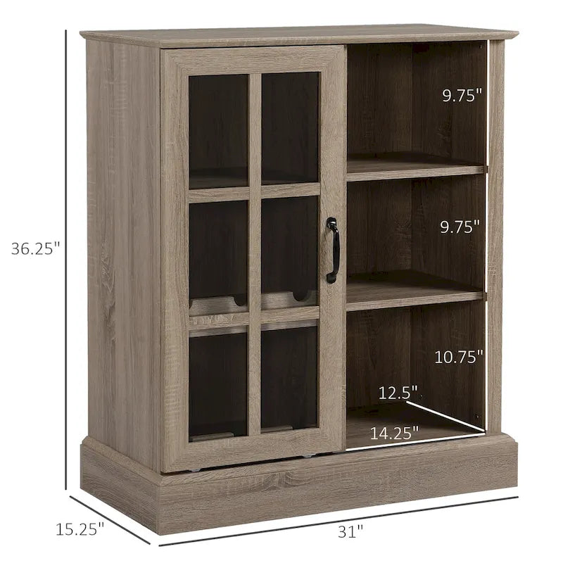 HOMCOM Sideboard with Sliding Glass Door, Bar Cabinet, Buffet Cabinet with 6-bottle Wine Rack and Stemware Racks, Brown
