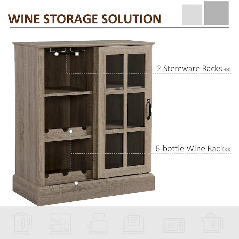 HOMCOM Sideboard with Sliding Glass Door, Bar Cabinet, Buffet Cabinet with 6-bottle Wine Rack and Stemware Racks, Brown