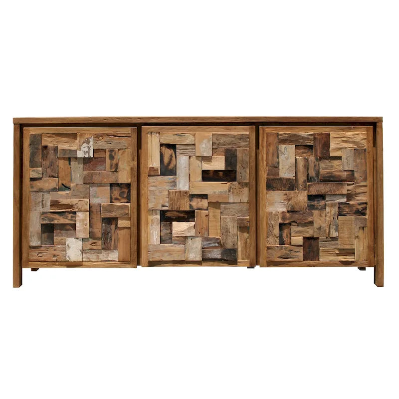 Recycled Teak Wood Apaza Bathroom Linen Cabinet with 3 Doors
