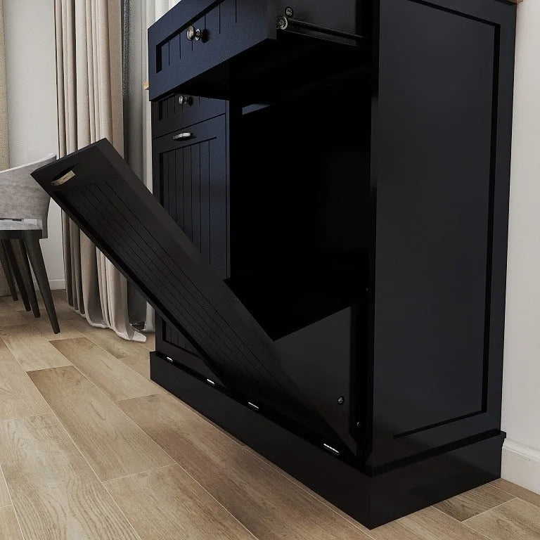 Two-Compartment Tilt-Out Trash Cabinet Kitchen Trash Cabinet w/2 Drawers