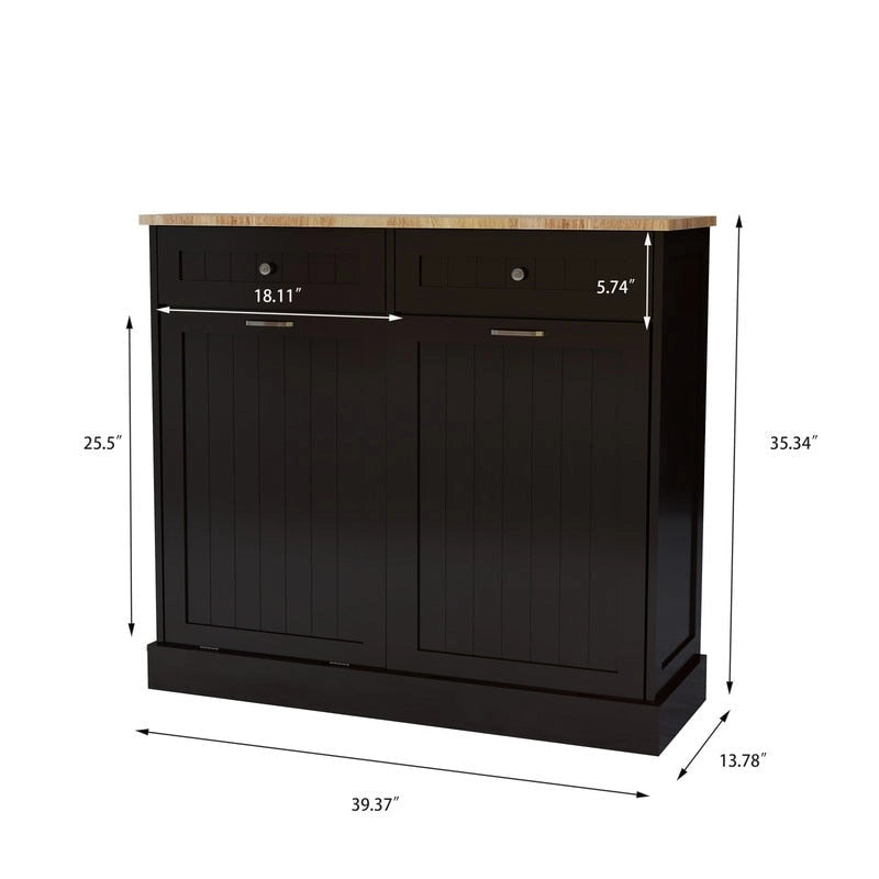 Two-Compartment Tilt-Out Trash Cabinet Kitchen Trash Cabinet w/2 Drawers