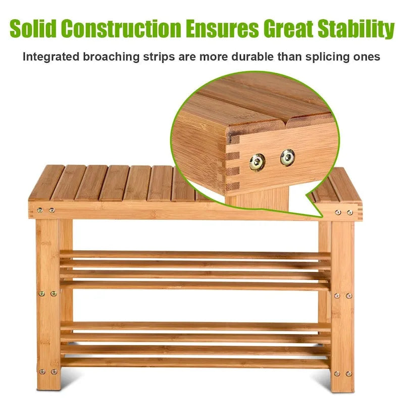 2-Tier Bamboo Shoe Bench Entryway Storage Racks - 27.5L x 11.0W x 18.0H