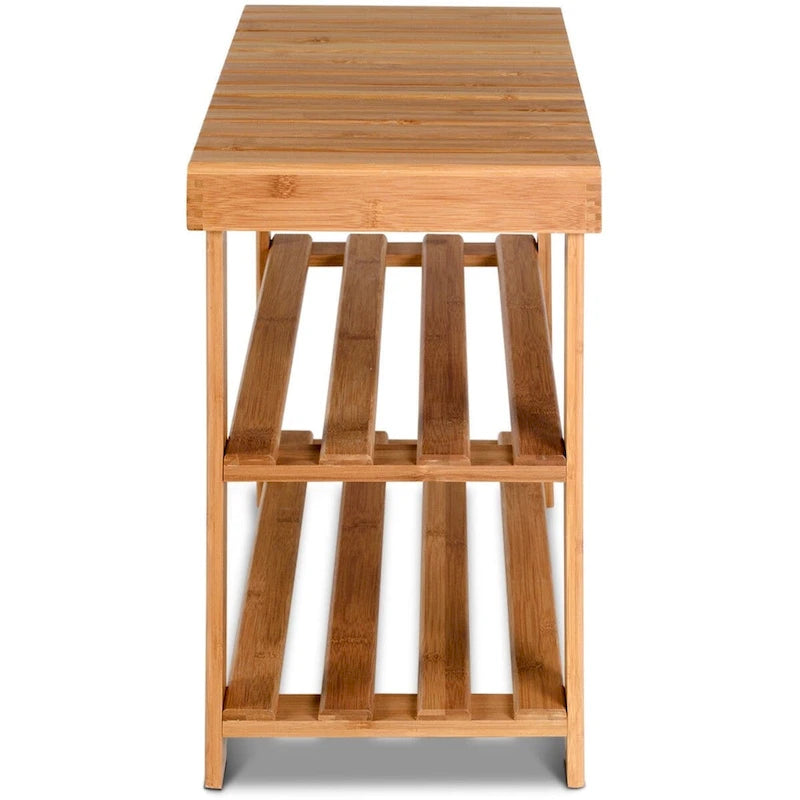 2-Tier Bamboo Shoe Bench Entryway Storage Racks - 27.5L x 11.0W x 18.0H